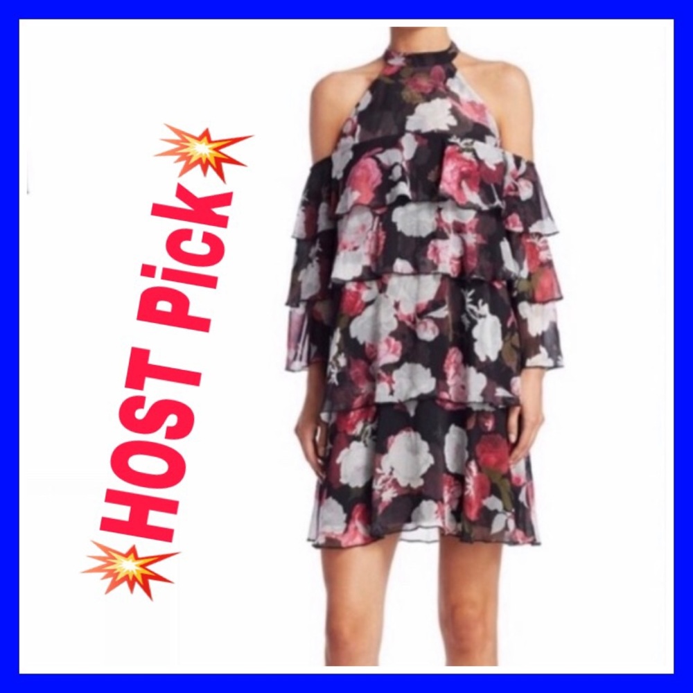 Scripted unique cold shoulder halter dress XS, S